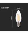 E14 6W LED kronljus filament - 130lm/W, klart glas, C37