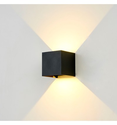 6W CUBIC PRO vägglampa - IP65, svart, vidarekoppling, justerbar, fyrkantig, upp/ner, utomhus, inkl. ljuskälla