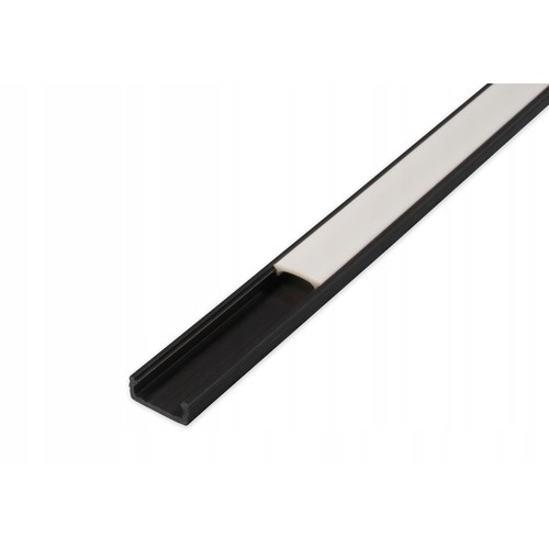 PVC profil 16x7 till LED strip - 2 meter, svart, inkl. mjölkvitt cover