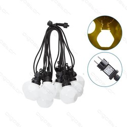 LED lampor Outlet: LED -ljuskedja IP44 med 10 st. varmvit glödlampa med frostat glas - 5 meter, 230v