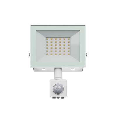 30W strålkastare med sensor - Vit, IP44, PIR-sensor, 230V, Spectrum