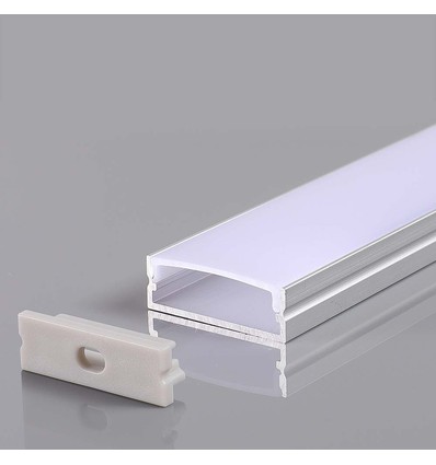 Bred aluminiumprofil - 2 meter, inkl. mjölkvit täckning och ändstycken