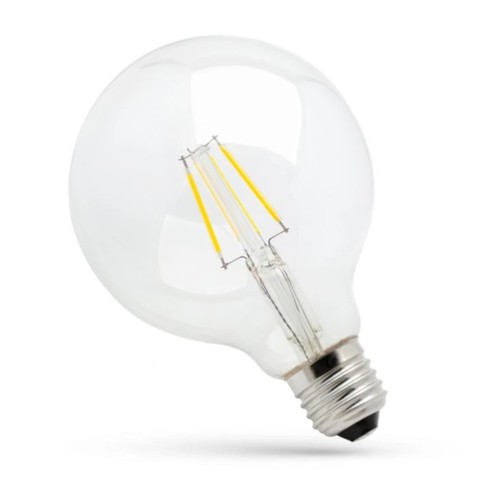 E27 8W LED glob-lampa - Koltråd, klar, Ø12,5 cm