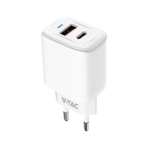 20W Laddaradapter - 1 PD+1 QC-port, vit