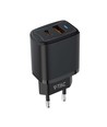 20W USB reseadapter med PD och QC - Svart, snabbladdare, 1x USB-A och 1x USB-C PD