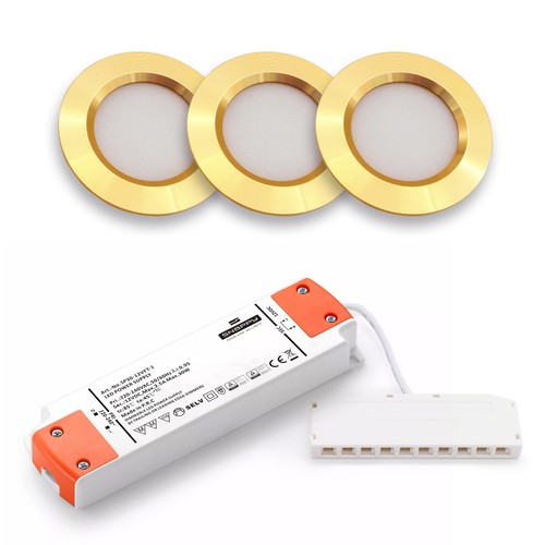 3-pack Reco68 möbelspot dimbar - Guld, inkl. dimbar strömförsörjning