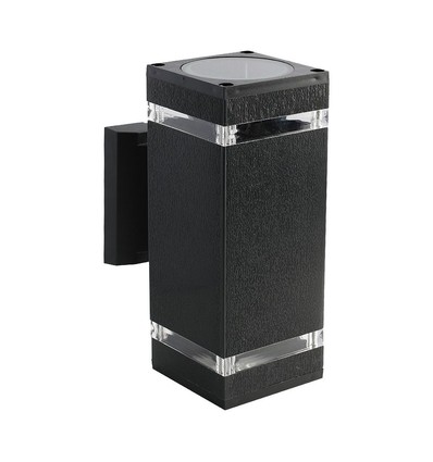 Fyrkantig E27 vägglampa med upp/ned ljus - Svart, IP44 utomhus, utan ljuskälla