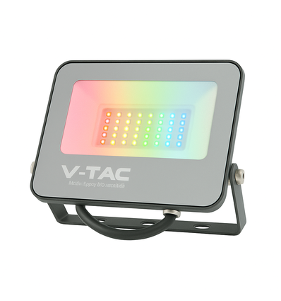 V-Tac 30W RGB+kallvitt strålkastare - Svart hölje, fjärrkontroll, IP65