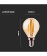 P45 Lampa 4W E14 - Koltråd, Amber Omslag, 2200K