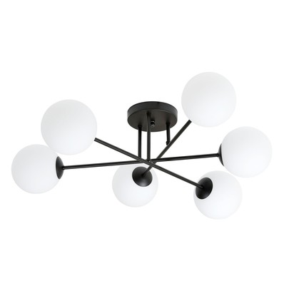 Roma 6 Svart/Opal taklampa - Ø14 cm, E14, 230V, utan ljuskälla