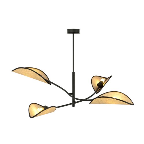 Lotus 4 Svart/Rattan taklampa - Ø12 cm, E14, 230V, utan ljuskälla