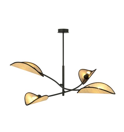 Lotus 4 Svart/Rattan taklampa - Ø12 cm, E14, 230V, utan ljuskälla