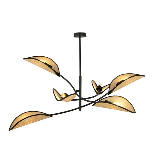 Lotus 6 Svart/Rattan taklampa - Ø12 cm, E14, 230V, utan ljuskälla
