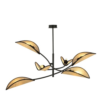 Lotus 6 Svart/Rattan taklampa - Ø12 cm, E14, 230V, utan ljuskälla