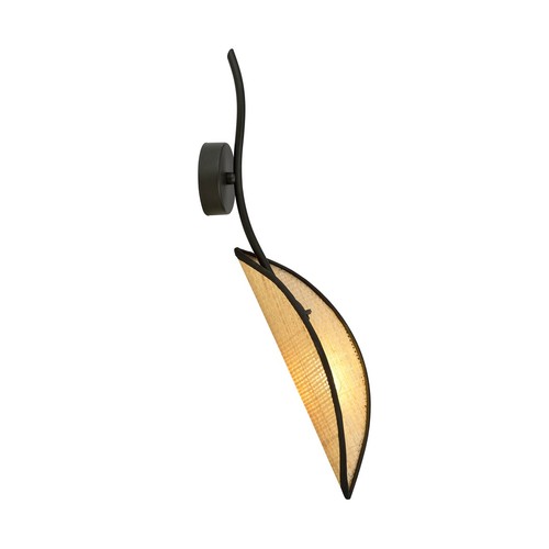 Lotus K1 Svart/Rattan vägglampa - Ø12 cm, E14, 230V, utan ljuskälla