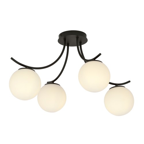 Boston 4 Svart/Opal taklampa - Ø15 cm, E14, 230V, utan ljuskälla