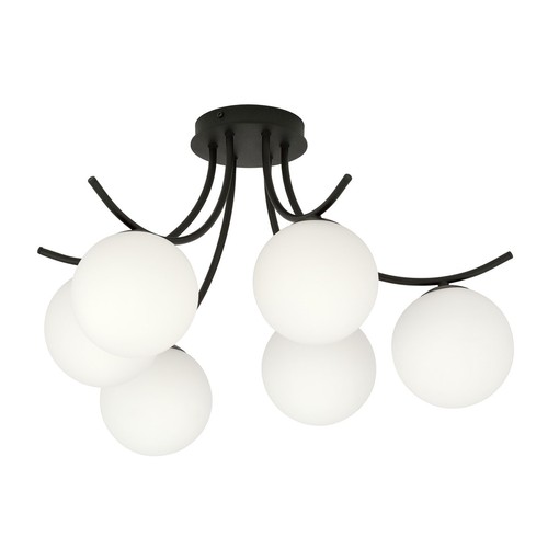 Boston 6 Svart/Opal taklampa - Ø15 cm, E14, 230V, utan ljuskälla