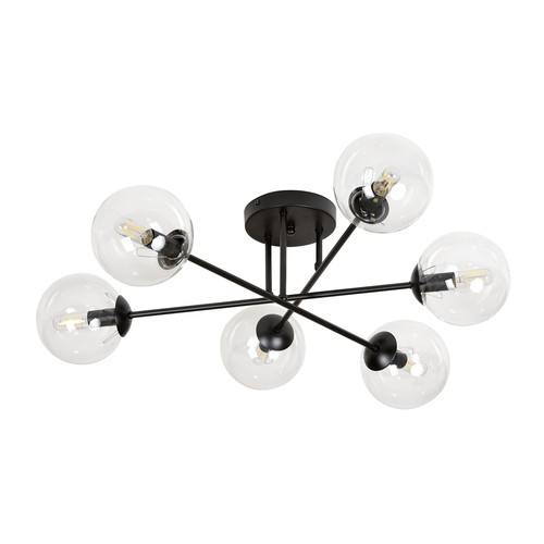 Brendi 6B Svart/Transparent taklampa - Ø14 cm, E14, 230V, utan ljuskälla
