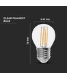 E27 6W LED klotlampa filament - G45, 800lm, 133lm/W, klart glas, 6400K