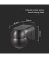PIR väggsensor med rörligt huvud, IP44 - 180 grader, 12m räckvidd, svart, utomhus och inomhus