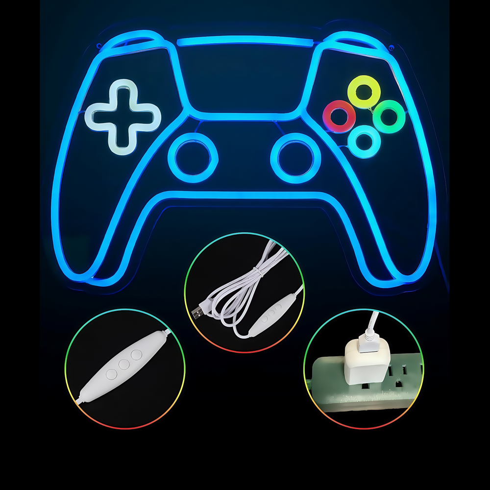 Controller Neonskylt Gamepad Led Ljus Stor Modell 39x27 Cm Perfekt För Gamingrum