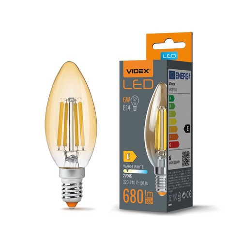 C35 LED-lampa 6W E14 - glödtråd, bärnstensfärgad, extra varmvit, 230V, 680 lm, förbrukning 6W