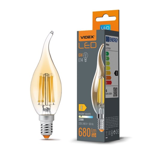C35 LED-lampa 6W E14 - glödtråd, flamma, bärnstenfärgad, extra varmvit, 230V, 680 lm