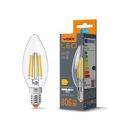 E14 6W LED filament kronljus - C35, 806lm, 4000K, 360 grader, ersätter 60W