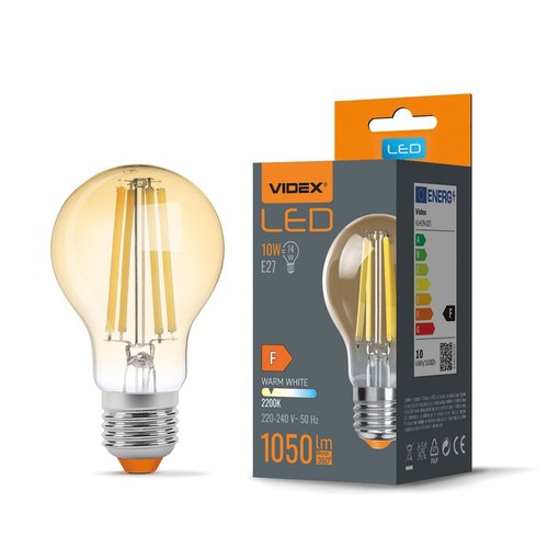 A60 LED-lampa 10W E27 - glödtrådsdesign, bärnstenfärgad, extra varmvit, 230V, 1050lm