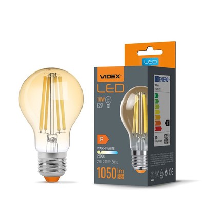 A60 LED-lampa 10W E27 - glödtrådsdesign, bärnstensfärgad, extra varmvit, 230V, 1050lm, förbrukning 10W