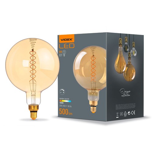 G200 LED-lampa 8W E27 - glödtråd, dimbar, spiral, bärnstensfärgad, extra varmvit, 230V, 500lm