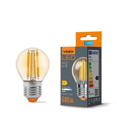 G45 LED-lampa 6W E27 - glödtrådsdesign, bärnstensfärgad, extra varmvit, 230V, 680lm, förbrukning 6W