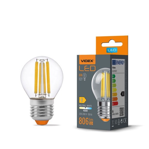 LED-lampa 6W E27 - G45, glödtråd, neutralvit, 230V, 806lm