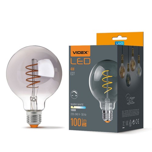 G95 LED-lampa 4W E27 - glödtråd, dimbar, spiral, gråtonad / askfärgad, extra varmvit, 230V, ljusstyrka 100, förbrukning 4