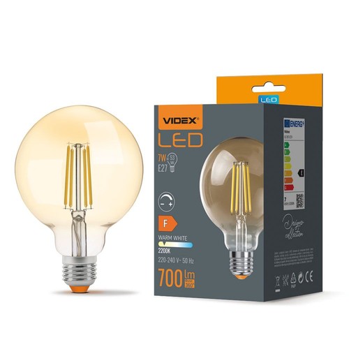 G95 LED-lampa 7W E27 - glödtråd, dimbar, bärnstensfärgad, extra varmvit, 230V, 700lm, förbrukning 7W