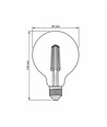E27 7W dimbar LED lampa - G95, Amber glas, Filament, 2200K, ersätter 53W