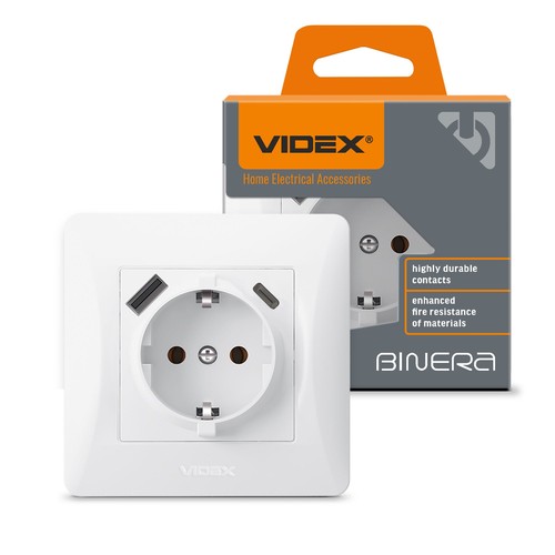 Enkelt schuko-uttag - USB-A+USB-C, vit