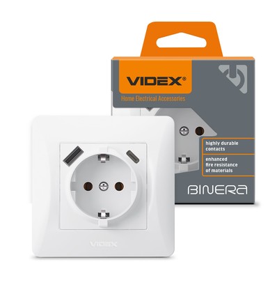 Enkel Schuko-uttag - USB-A+USB-C, vit
