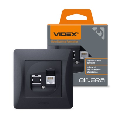 Binera CAT6 nätverksuttag - RJ45, IP20, grafitsvart, 86x86 mm