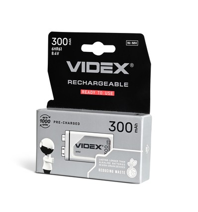 6HR61 batteri - Ni-MH, uppladdningsbart, 300mAh
