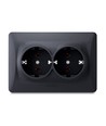 Schuko-uttag - dubbelt, svart