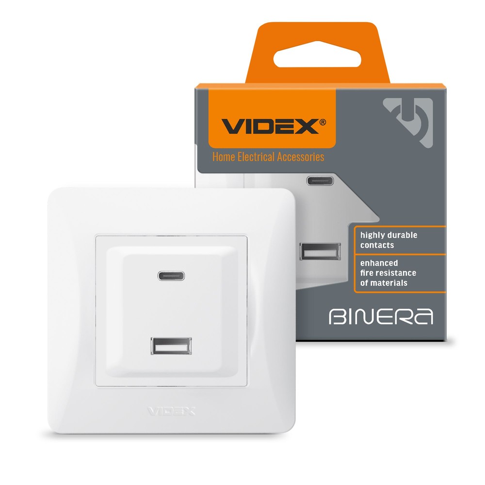 Vägguttag - USB-A + USB-C PD20W, vit