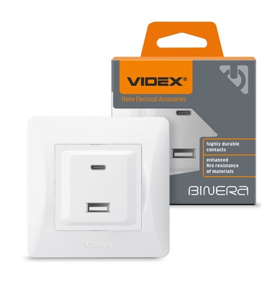 Vägguttag - USB-A + USB-C PD20W, vit