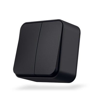 2-kanals utanpåliggande strömbrytare - 68x68mm, IP20, svart