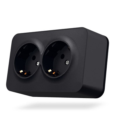 Ytmonterat dubbel Schuko-uttag - IP20, matt svart