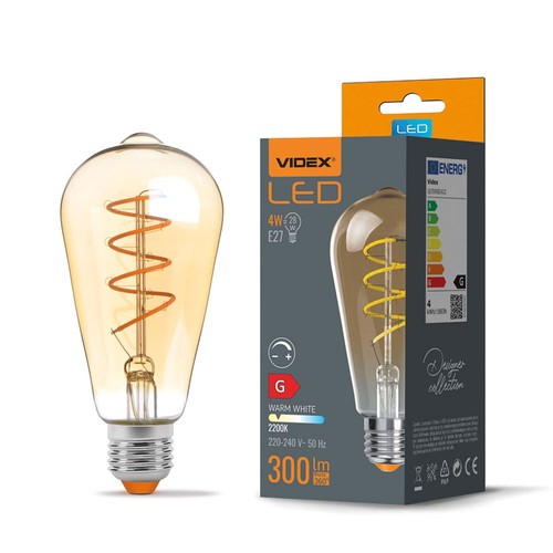 4W dimbar LED-lampa E27 - Spiral koltråd, bärnstensfärgad, extra varm vit, ST64, 230V