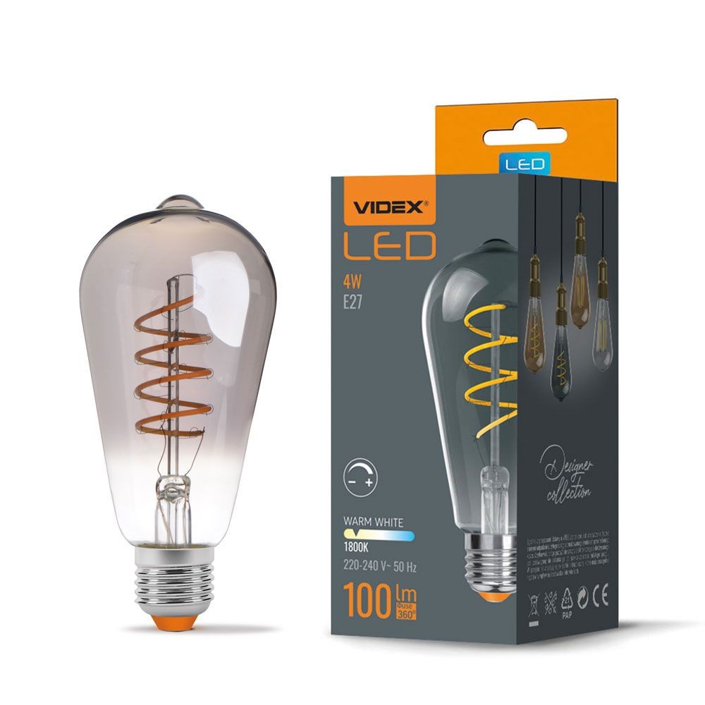 St64 LED-lampa 4W E27 - koltrådsdämpbar spiral gråtonad / askfärgad extra varm vit, spänning: 230V, ljusstyrka: 100 - Dimbar : Dimbar, Kulör : Extra varm