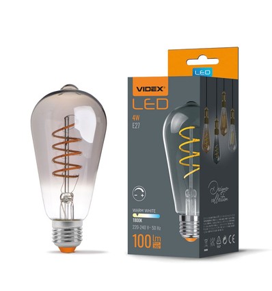 E27 4W ST64 filament LED lampa - Grafit glas, 1800K-2100K, dimbar, flicker free