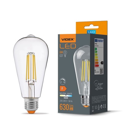 ST64 LED-lampa 6W E27 - glödtråd, dimbar, neutralvit, 230V, 630lm