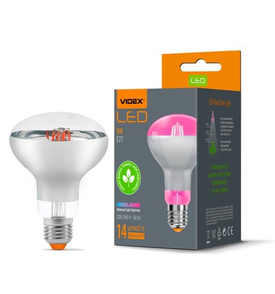 E27 9W LED växtlampa för växter - R80, 120°, 14 µmol/s, stimulerar tillväxt